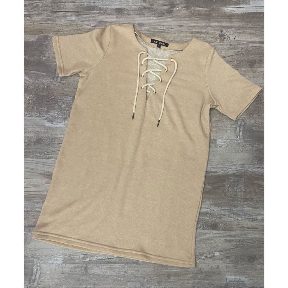 KITTENISH Mini Dress Beige Cream Short Sleeve Women’s Size Small